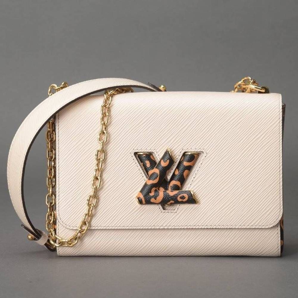 Louis Vuitton Twist MM Chain Shoulder Leopard Epi Leather White Shoulder Bag